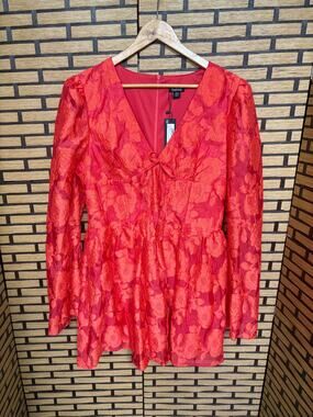 Boohoo Red Orange Floral Dress Size 12‎